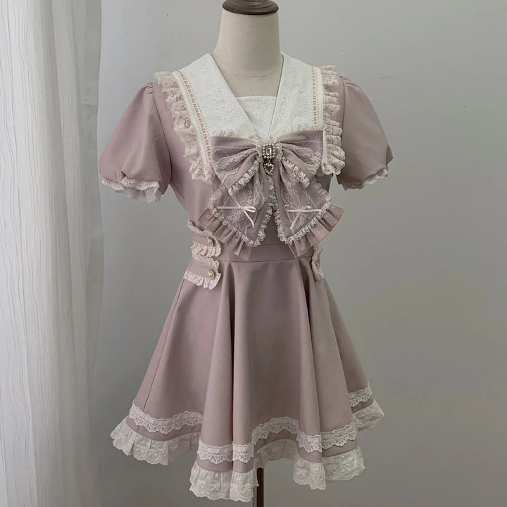 Pink High-waist Ryousangata Dress, Sailor Collar (L M S) 44781:829334