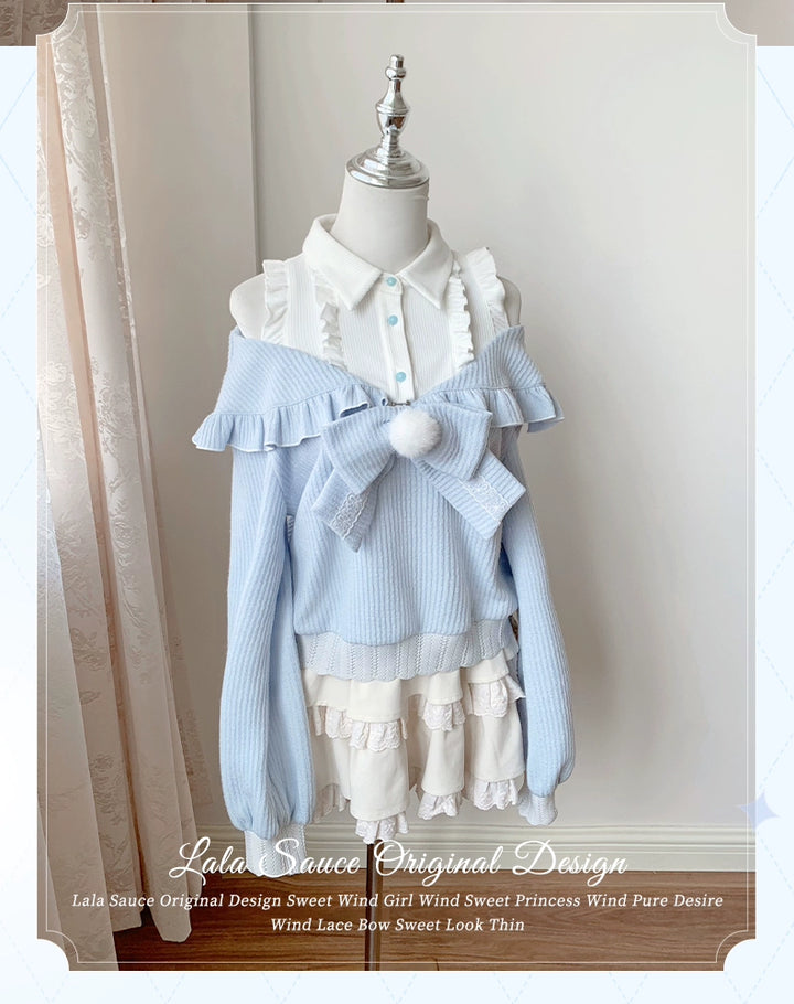 Open-Shoulder Tenshi Kaiwai Sweater, Tiered Ruffles Skirt 43775:786750