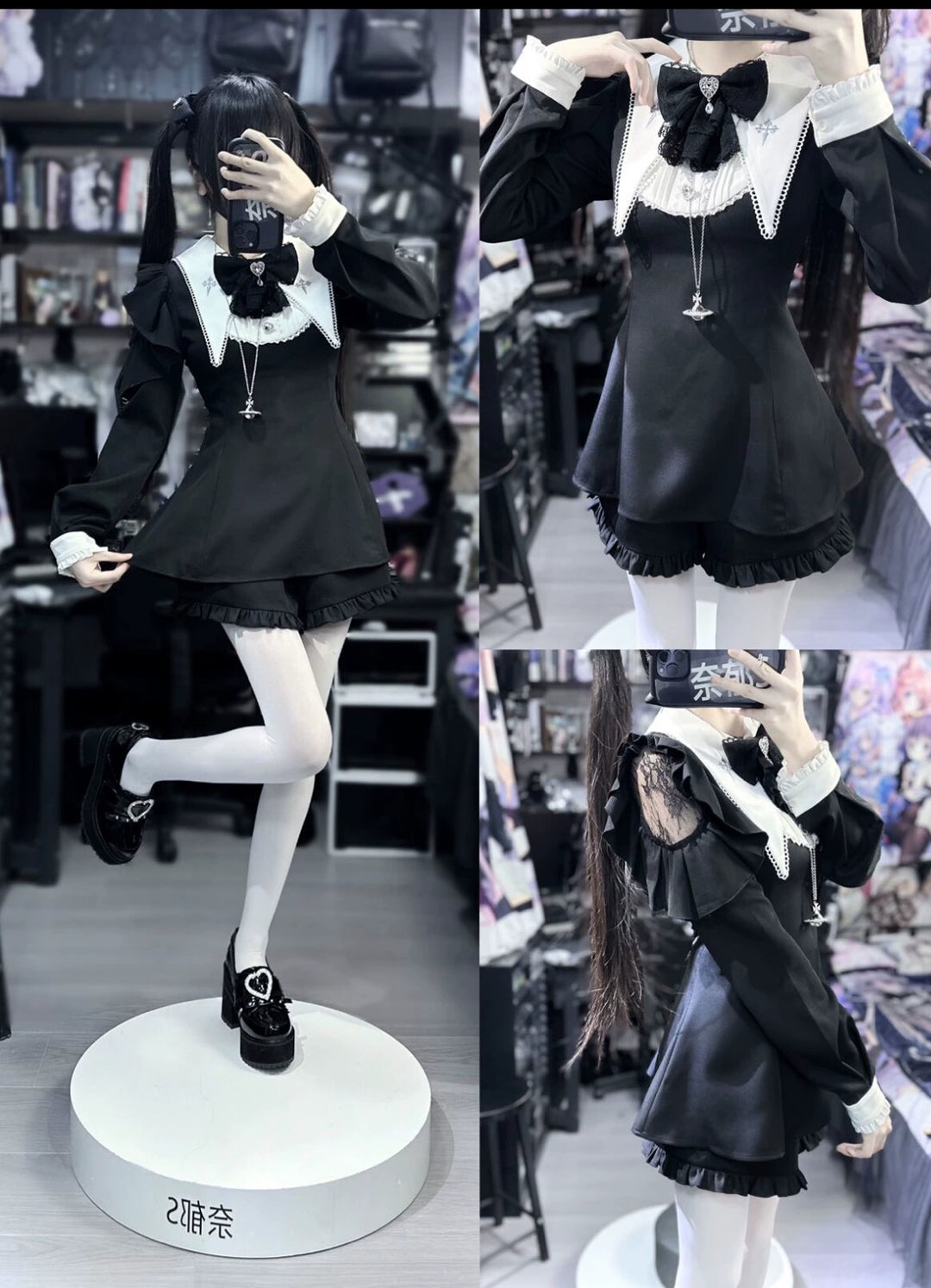 Jirai Kei Dress Puritan Collar Angel Wing Long-sleeved Dress 39868:643218