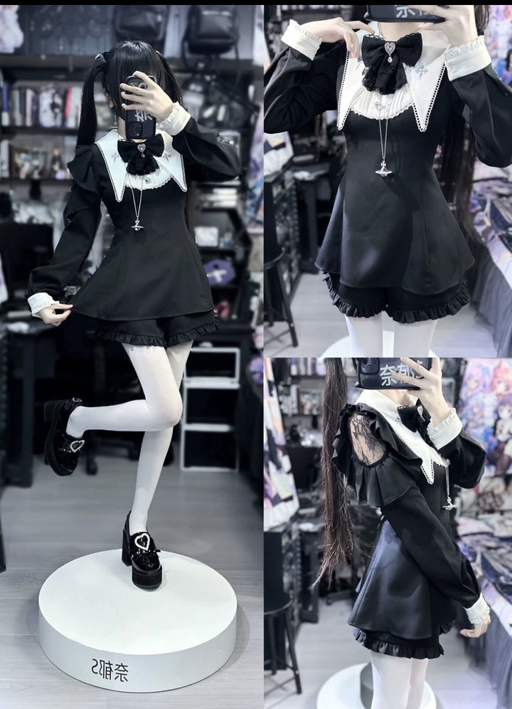 Jirai Kei Dress Puritan Collar Angel Wing Long-sleeved Dress 39868:643218