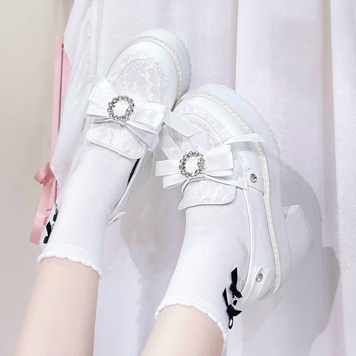 Jirai Kei Shoes Bow Tie Rhinestone Platforms High-heel Shoes 38516:590866