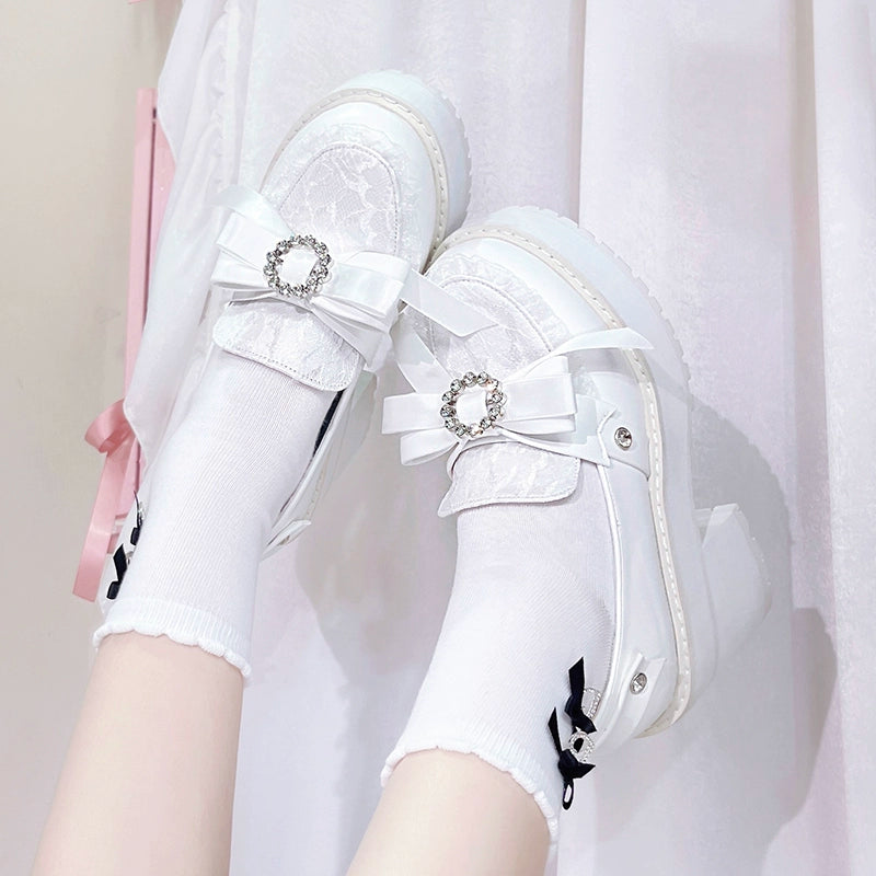 Jirai Kei Shoes Bow Tie Rhinestone Platforms High-heel Shoes (34 35 36 37 38 39 40) 38516:590882