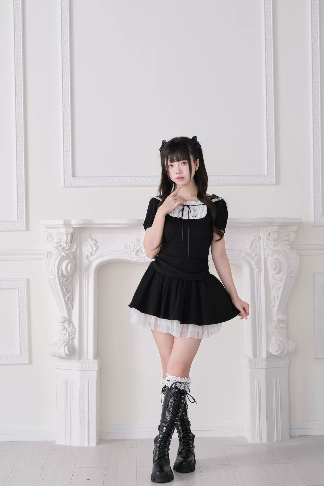 Jirai Kei Hoodie Top & Skirt Set, Tulle Hem 44941:829939
