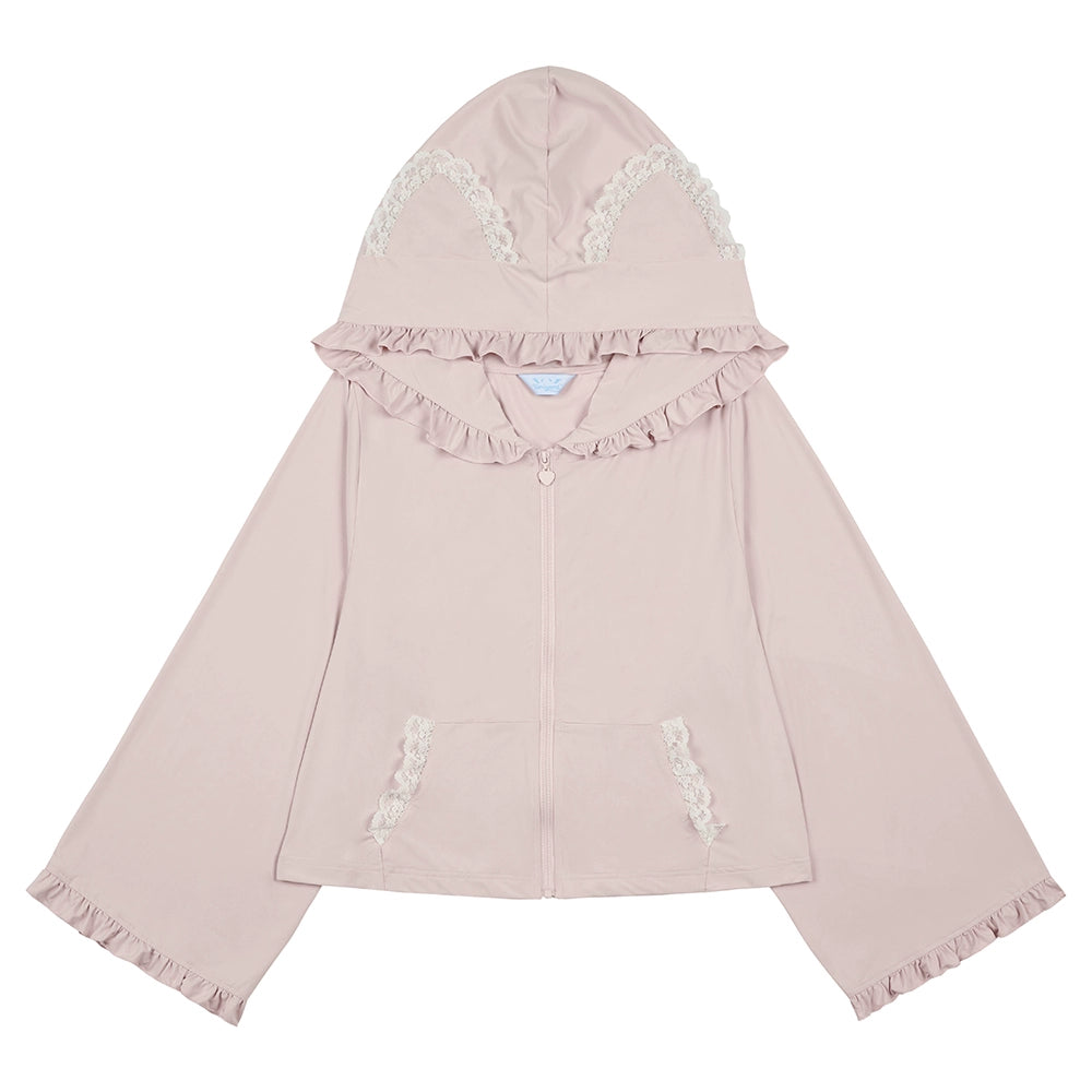 Jirai Kei Hoodie Jacket with Cat Ears UPF50 Protection Multicolors (Pink) 38510:592362