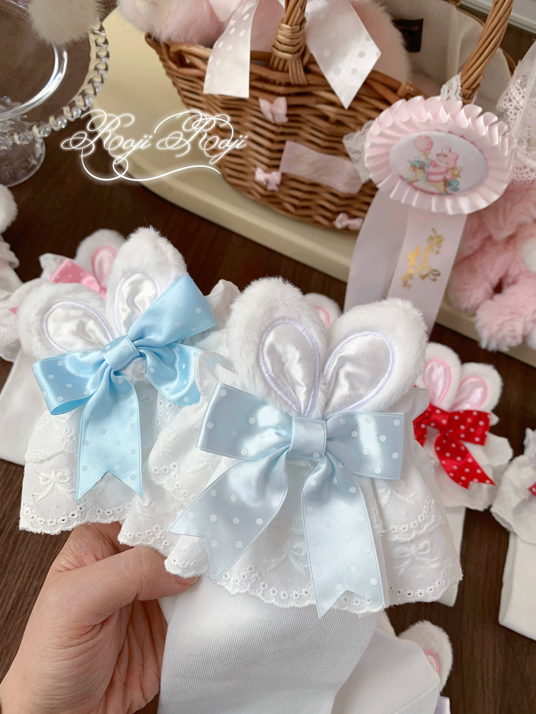 Sweet Lolita Mid-Calf Cotton Socks, Bunny Ears, Polka Dots 44712:819624