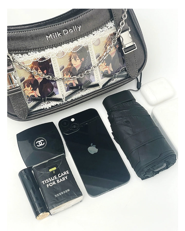 Y2K Style Ita Bag, Clear Window & Detachable Chain 43228:772293