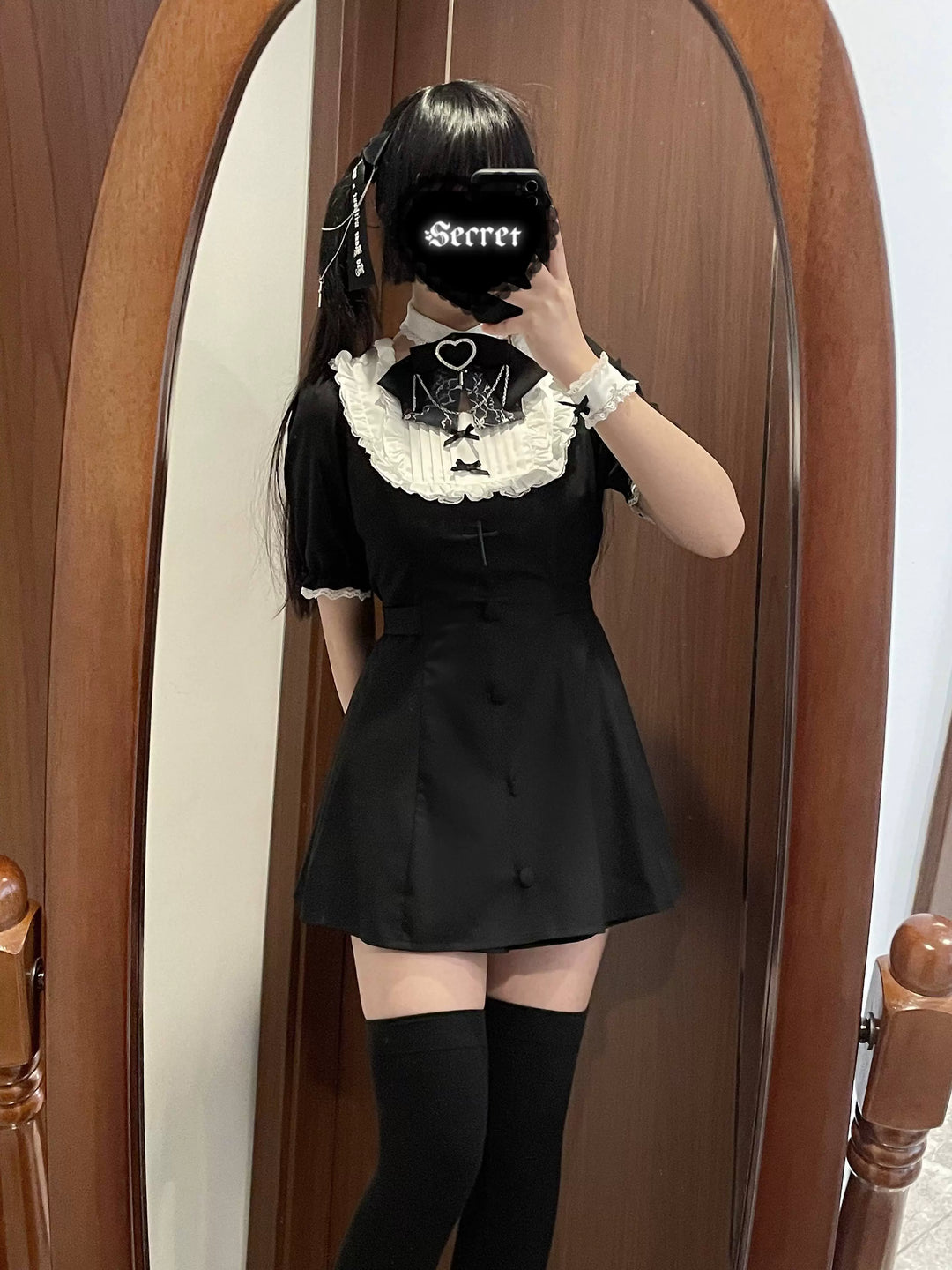 Jirai Kei Dress Set Short-sleeved Lace Knot Bow Dress Shorts 35108:483256