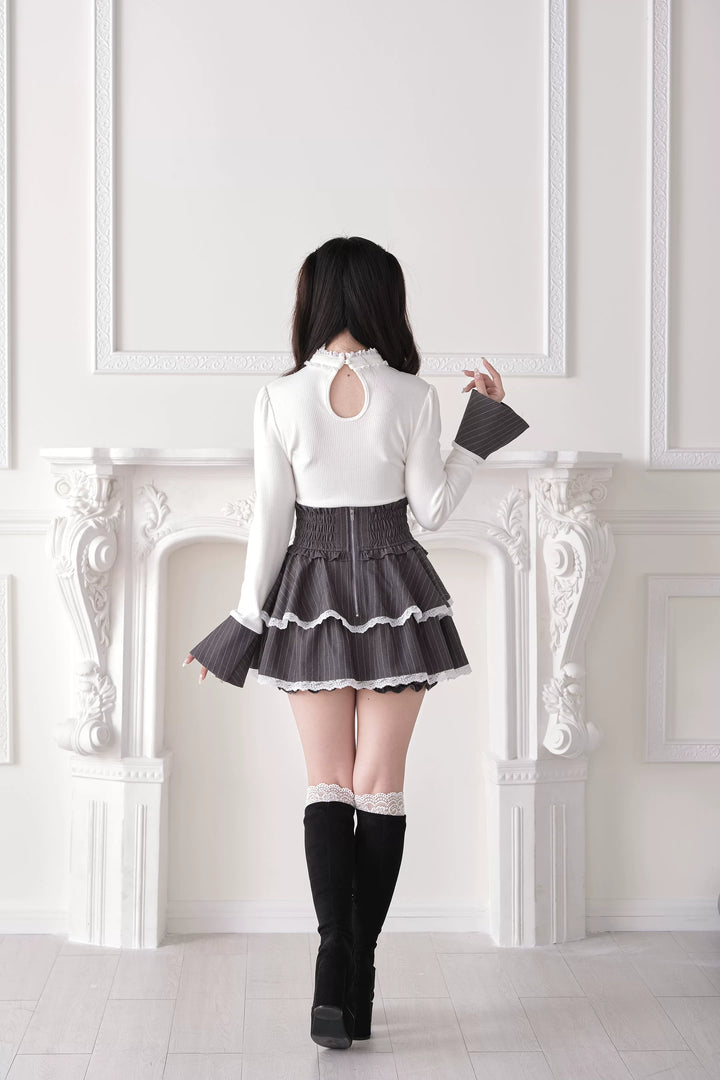 Jirai Kei Knit Top, Choker-Style Neck and Flared Sleeves 44686:818948
