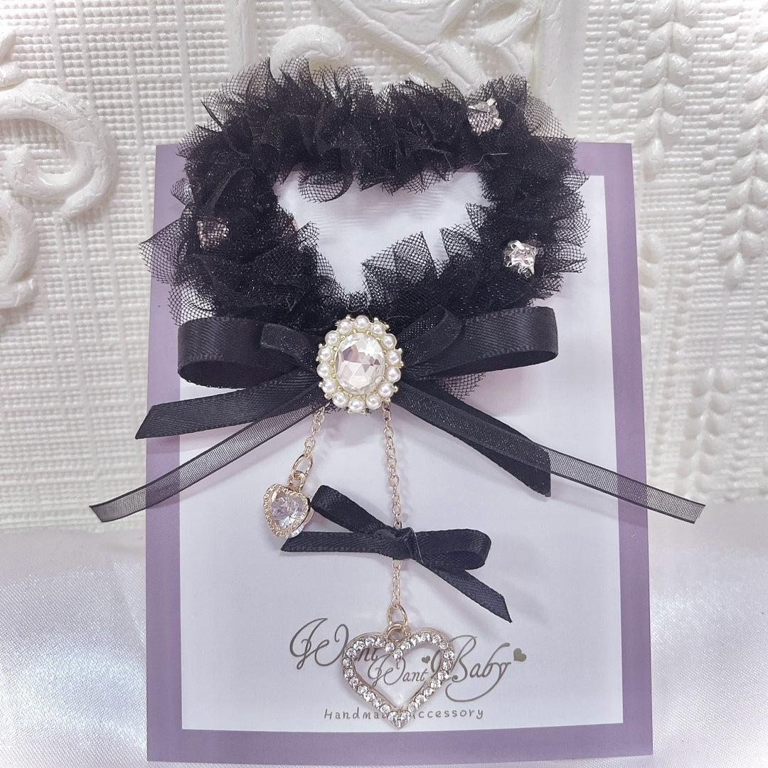 Ryousangata Tulle Heart-Shaped Hairclips (Black) 43825:786647