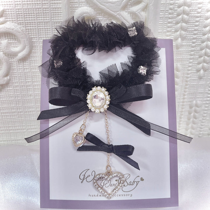 Ryousangata Tulle Heart-Shaped Hairclips (Black) 43825:786647