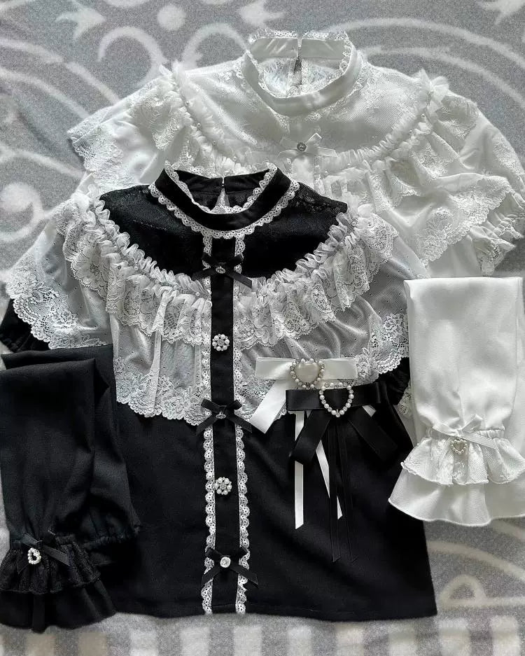 Jirai Kei Blouse with Layered Lace Cape & Detachable Sleeve 42860:758756