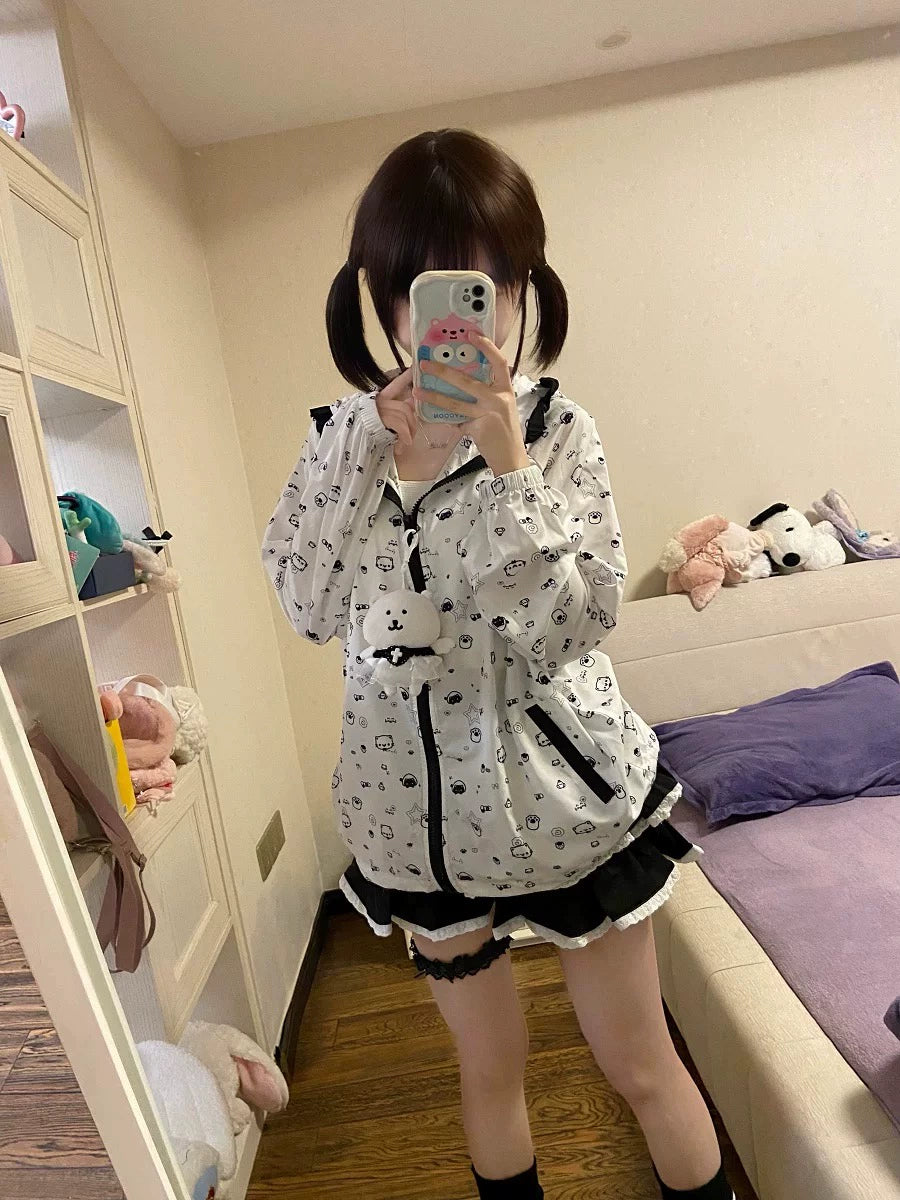 Kawaii Hooded Sunscreen Jacket with Cat Ears & Animal Prints 42905:759066