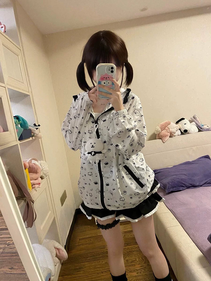 Kawaii Hooded Sunscreen Jacket with Cat Ears & Animal Prints 42905:759066