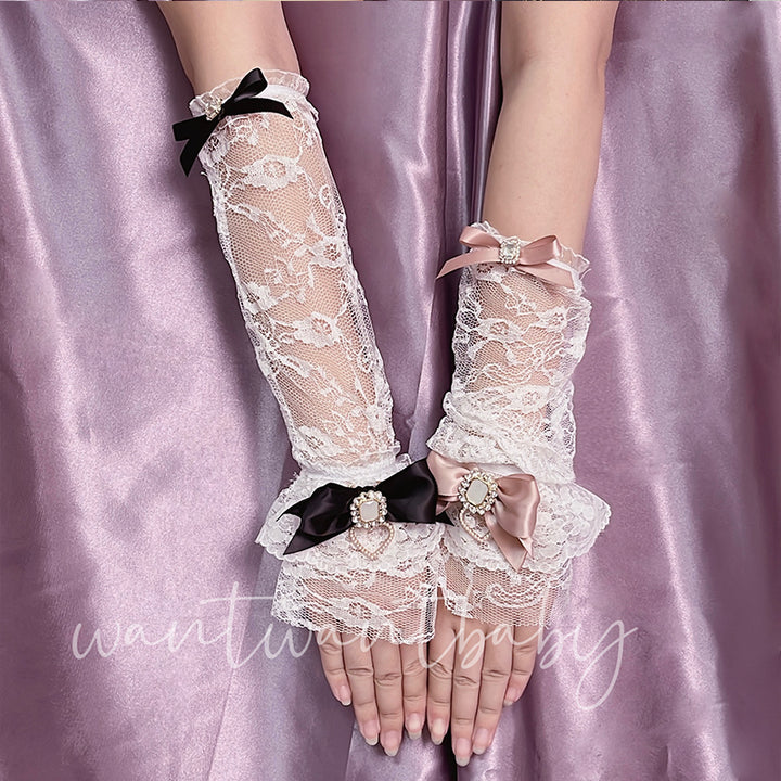 Jirai Kei Hand Cuffs Lolita Bow Lace Hand Sleeves 21758:332056