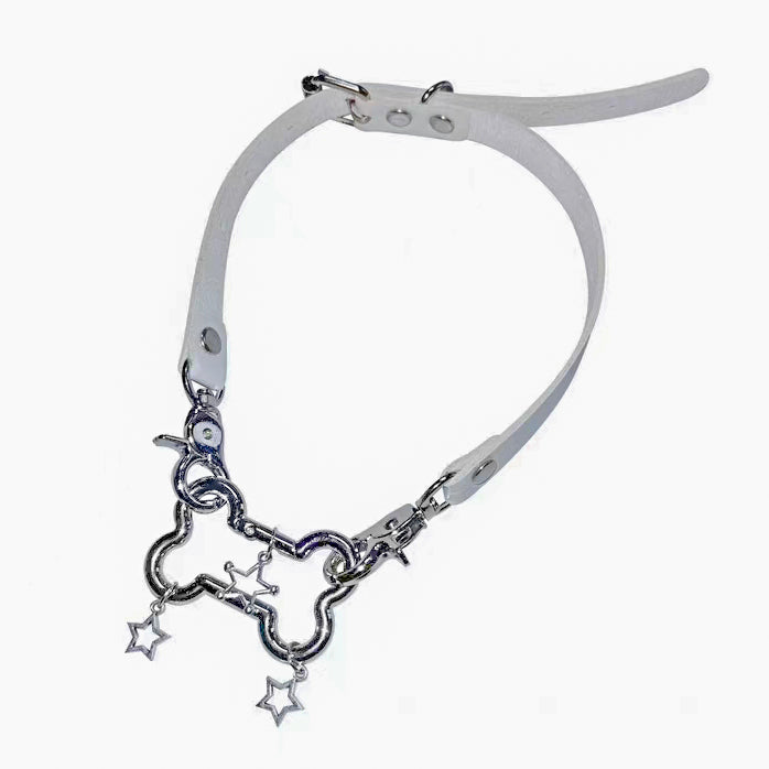 Jirai Kei Necklace Metallic Bone Star Pendant PU Punk Choker 42684:749339