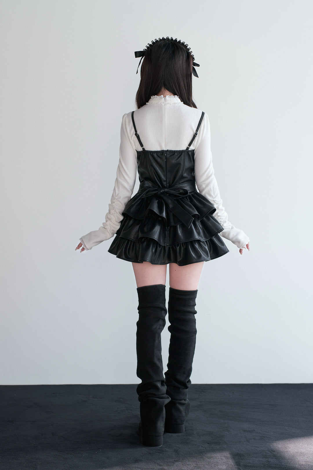 Jirai Kei Strappy Mini Dress, Tiered Ruffles 44328:805460