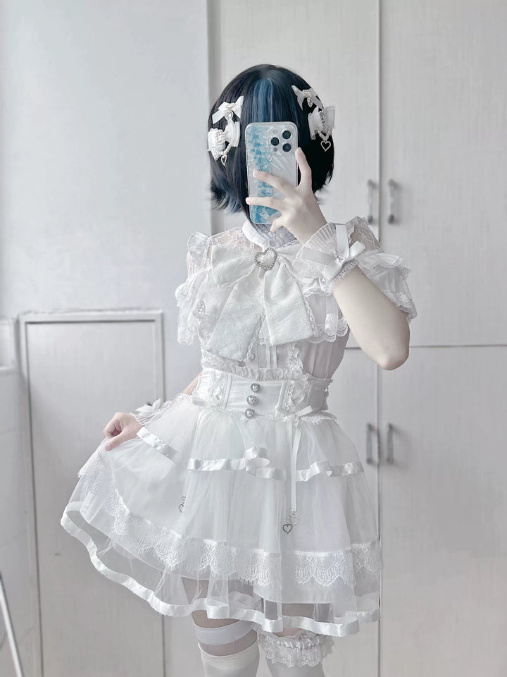 Jirai Kei Skirt Ryousangata Skirt Lace Tiered Skirt 38552:592148