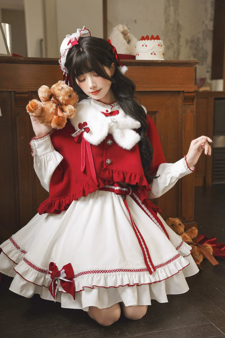 Christmas Dress Outfit, Red Cape with Detachable Collar 44323:804983