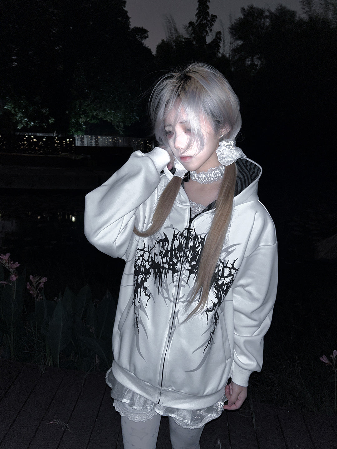 Cotton Jirai Kei Coat Gothic Punk Style with Oversized Design 42386:737987