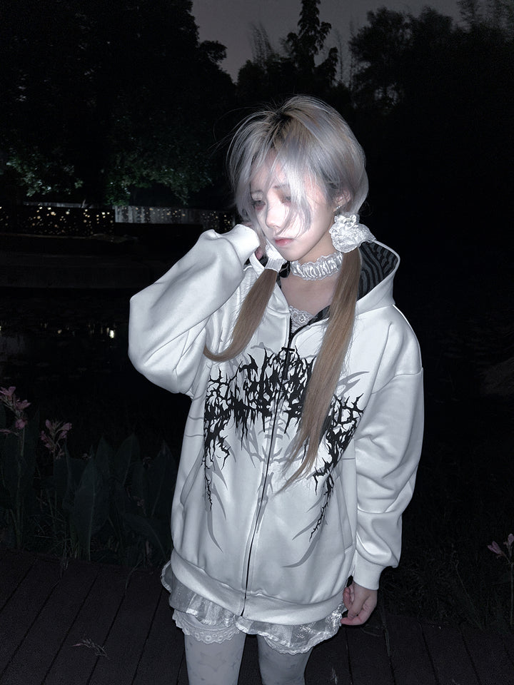 Cotton Jirai Kei Coat Gothic Punk Style with Oversized Design 42386:737987