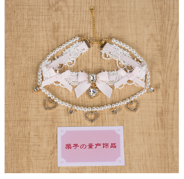 Jirai Kei Lace Choker, Detachable Faux Pearl Necklace 44010:793205