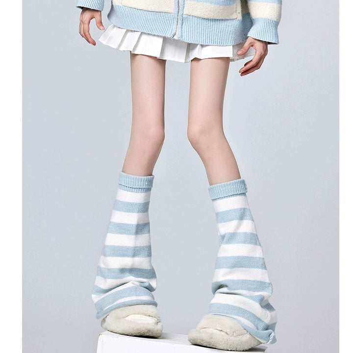 Tenshi Kaiwai Leg Warmers White Blue Stripes Socks 36512:530054