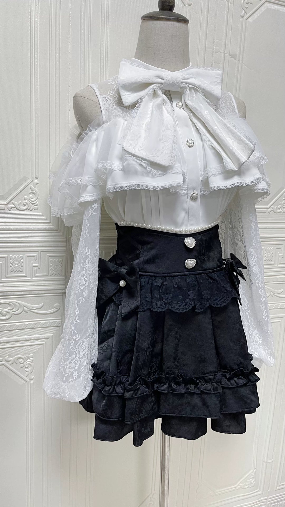 Open-shoulder Ryousangata Blouse, Sheer Lace Sleeves 44165:801617