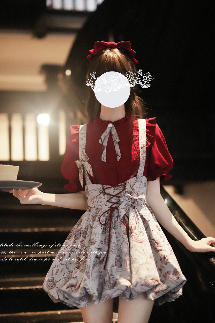 Classic Lolita Dress Jacquard Bud Salopette + Blouse + Bloomers 42920:757797