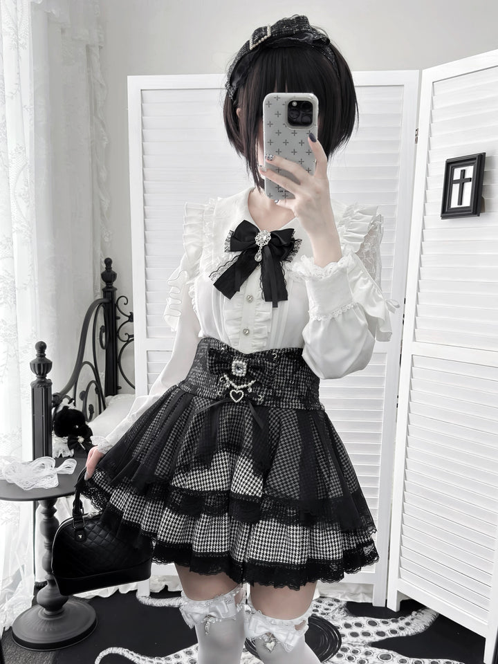 Ryousangata White Blouse & Houndstooth Skirt Set 46074:874722
