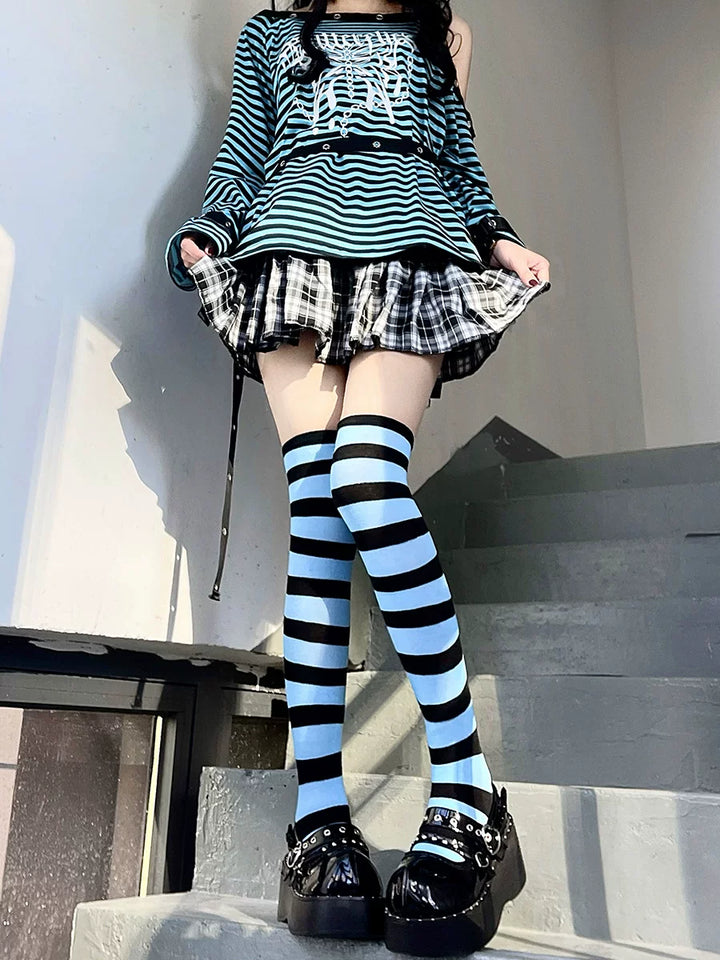 Punk Knee-High Striped Socks, Multiple Colors 45199:839643