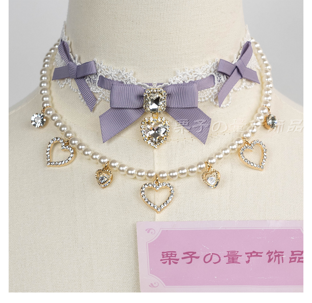 Jirai Kei Lace Choker, Detachable Faux Pearl Necklace 44010:793230