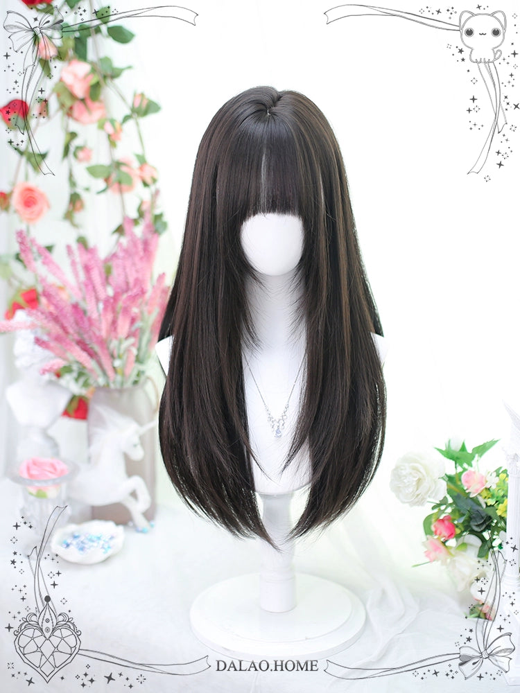 Lolita Wig Black Brown Wigs Medium Length Straight Wigs 35600:496382