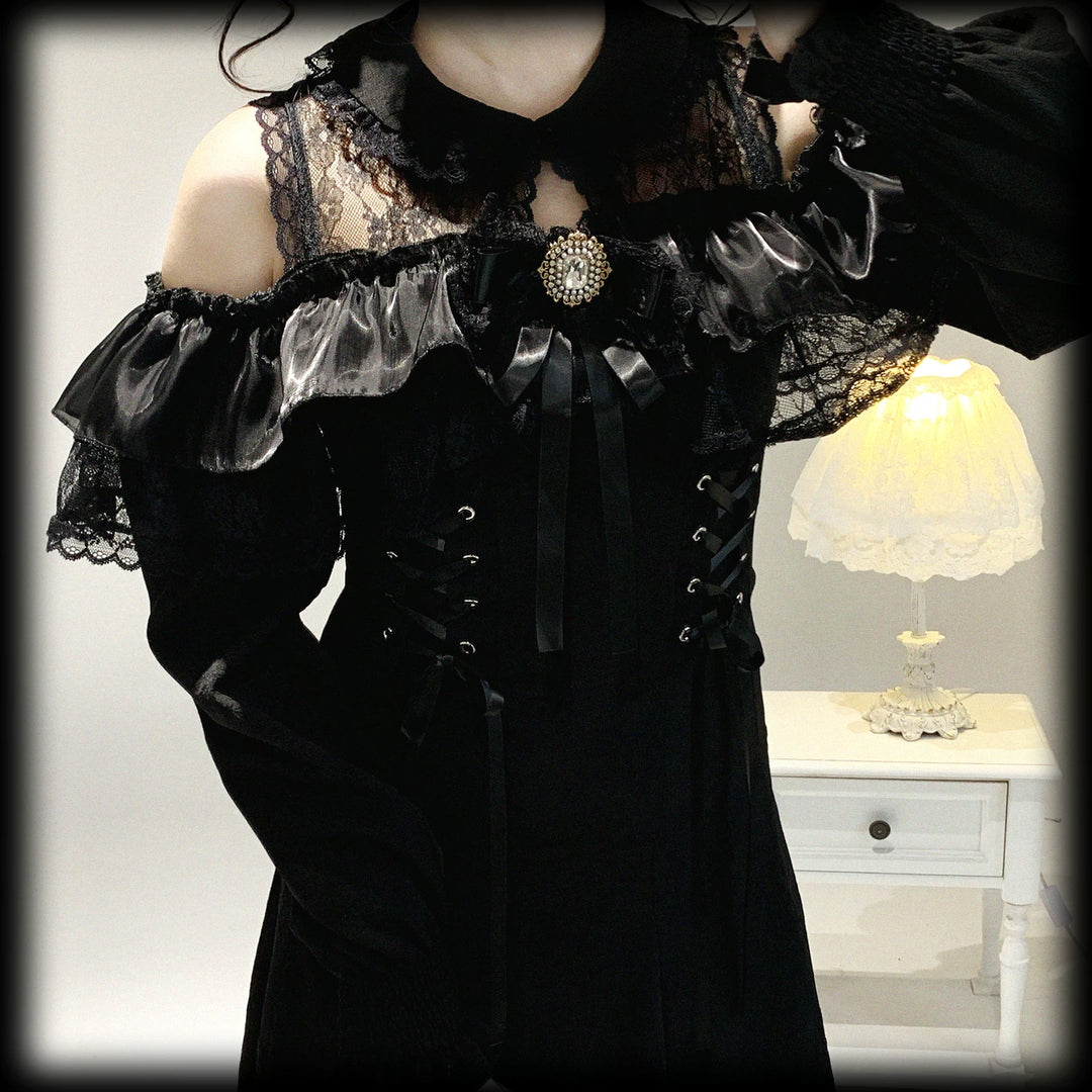 Elegant Long Open-Shoulder Dress, Subtle Floral Pattern 44473:809679