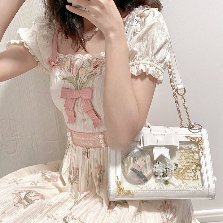 Kawaii Ita Bag Bow Rhombus Grid Shoulder Bag Multicolor 21906:349692