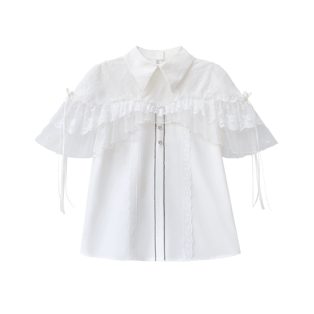 Jirai Kei Cape-Styled Blouse, High-Waist Skirt With Veil Overlay (L M S XL) 42919:775526