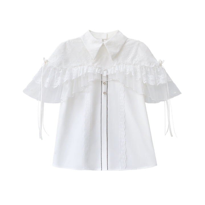 Jirai Kei Cape-Styled Blouse, High-Waist Skirt With Veil Overlay (L M S XL) 42919:775526