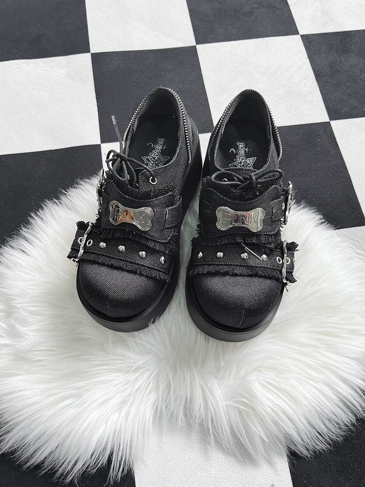 Y2K Punk Shoes Platform Shoes Slip-on Cowhide Shoes 29722:368412