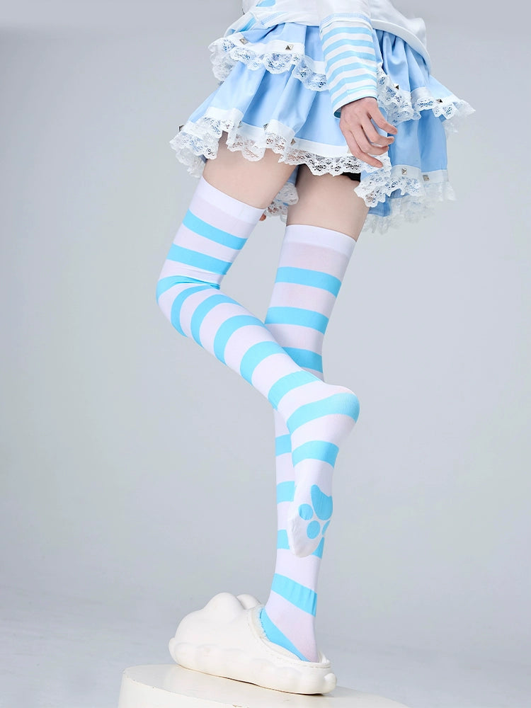 Tenshi Kaiwai Thigh-high Socks Velvet Striped Women Socks 35352:489542