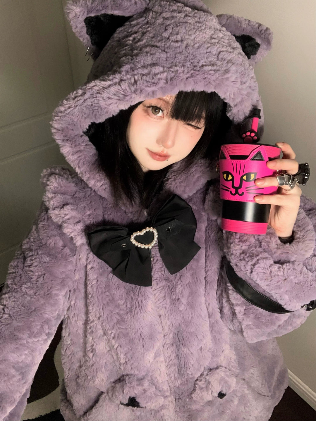 Jirai Kei Coat Cat Ear Hood Jacket Fleece Coat 39958:646684
