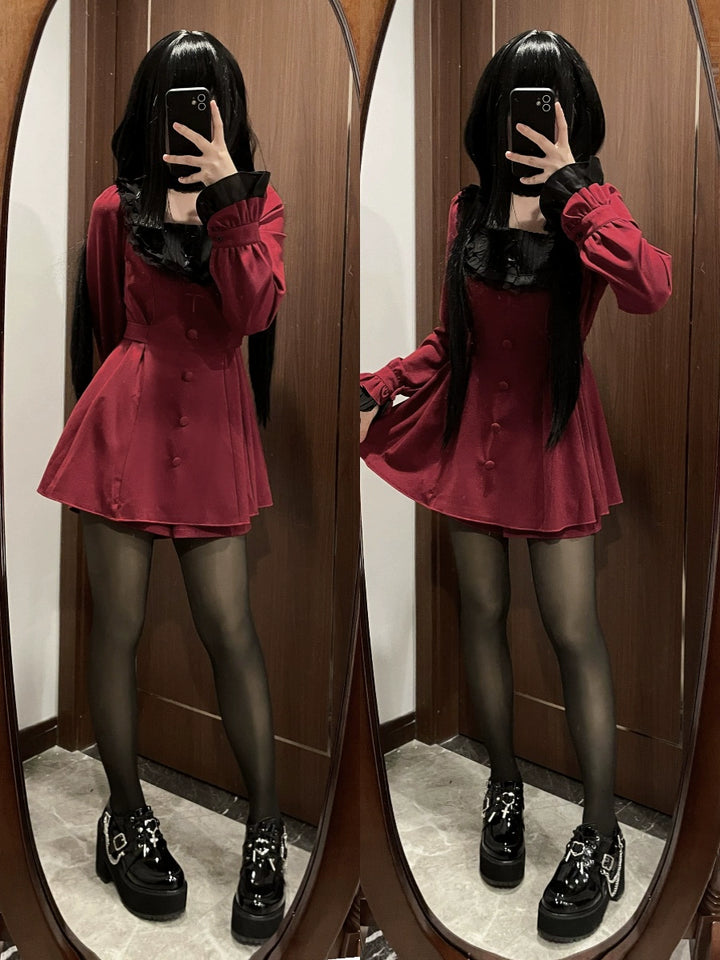 Jirai Kei Set Up Lace Embroidered Waist-cinching Dress 33722:474146