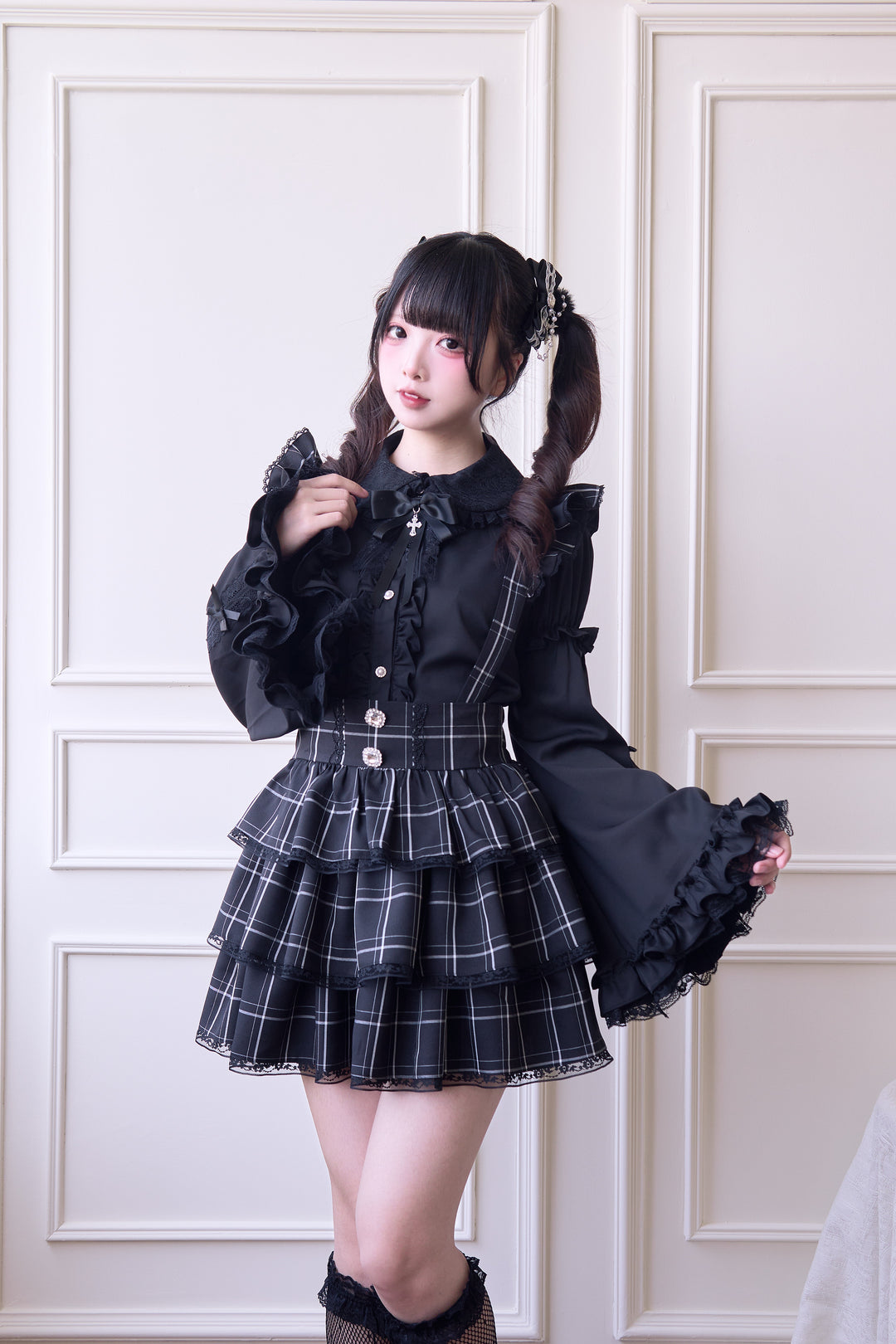Plaid Jirai Kei Suspender Skirt with Removable Straps 42625:750984