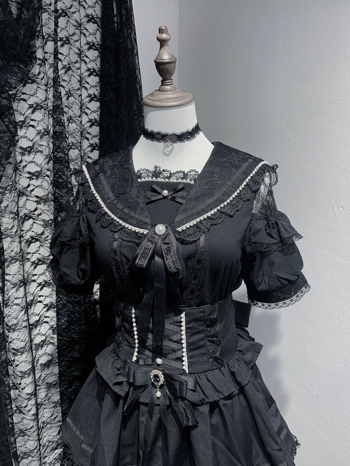 Jirai Kei Blouse Sailor Collar Shirt Long-sleeved Top (L M S XL) 39446:771252