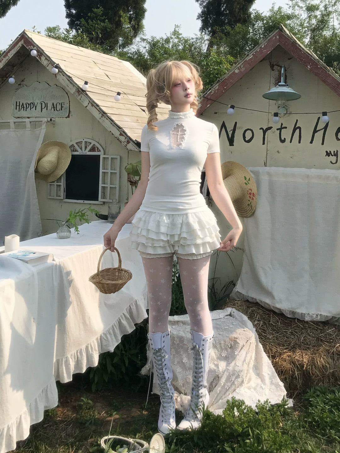 Gothic Cross-Detailed T-shirt & Tiered Ruffle Bloomers 43079:764557