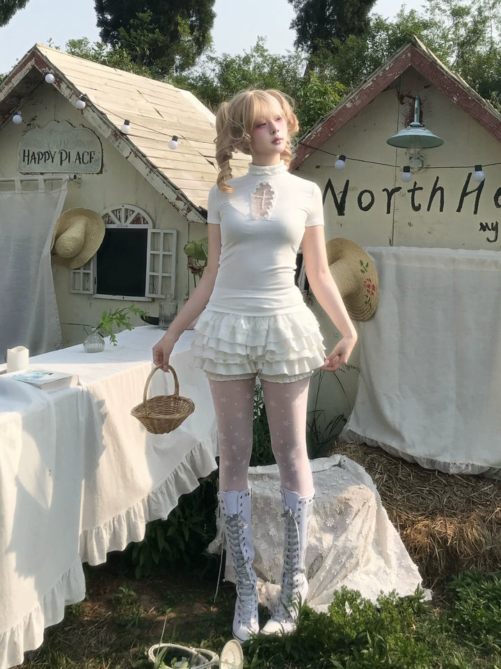 Gothic Cross-Detailed T-shirt & Tiered Ruffle Bloomers 43079:764557