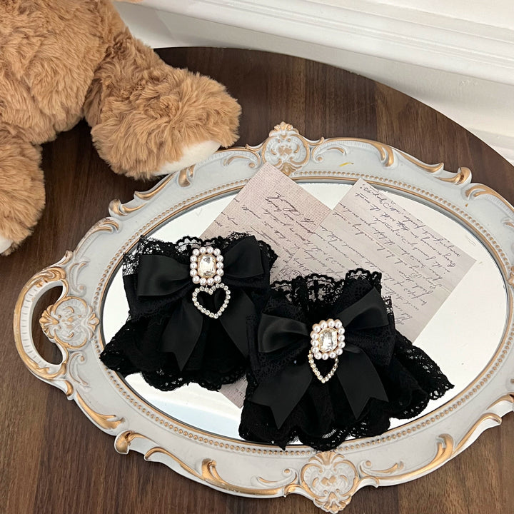 Jirai Kei Lace Cuffs, Pearl, Rhinestone & Heart Pendant 43317:774137