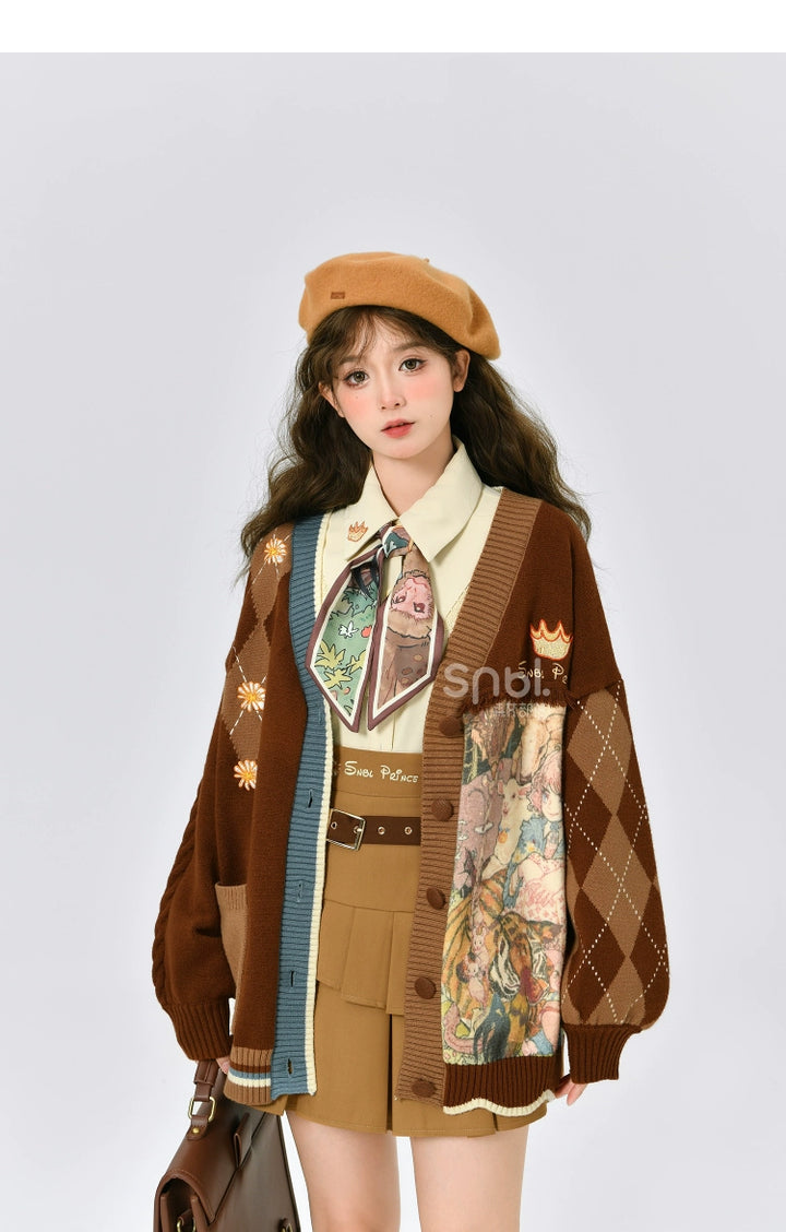Mori Kei Vintage Style Melrad Knit Sweater Shirt Skirt Set 22716:335816
