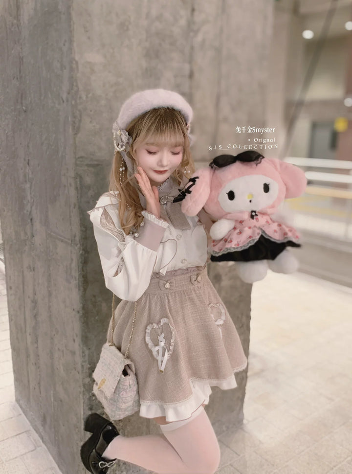 Pink and White Ryousangata Tweed Dress, Elastic Shorts 44755:825243
