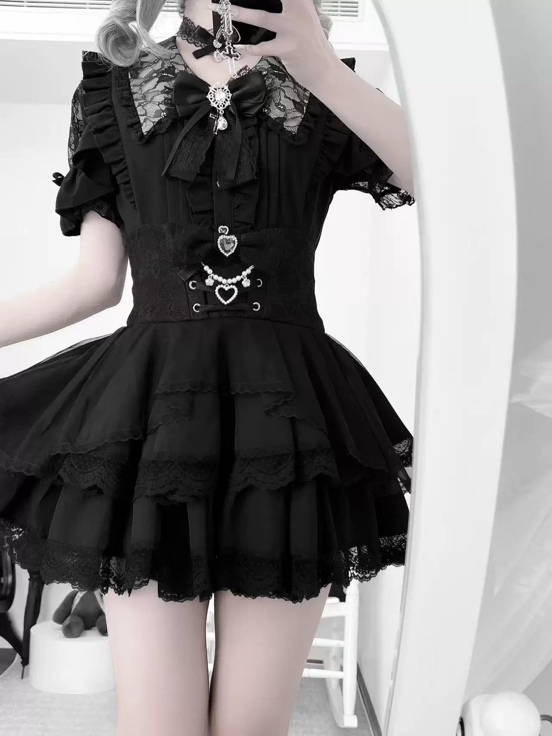 Jirai Kei Tiered Tuffles Skirt, Elastic High-Waist (L M S XL) 44587:814539