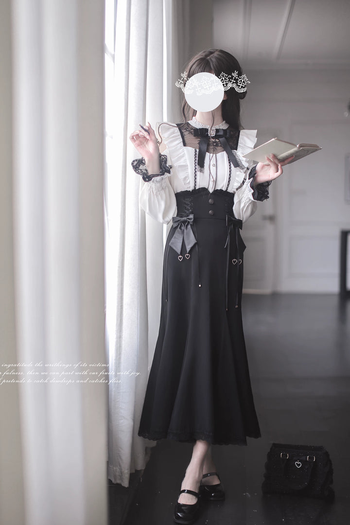 Ankle-length Jirai Kei Mermaid Skirt, Lace Detailed Blouse 43112:873043