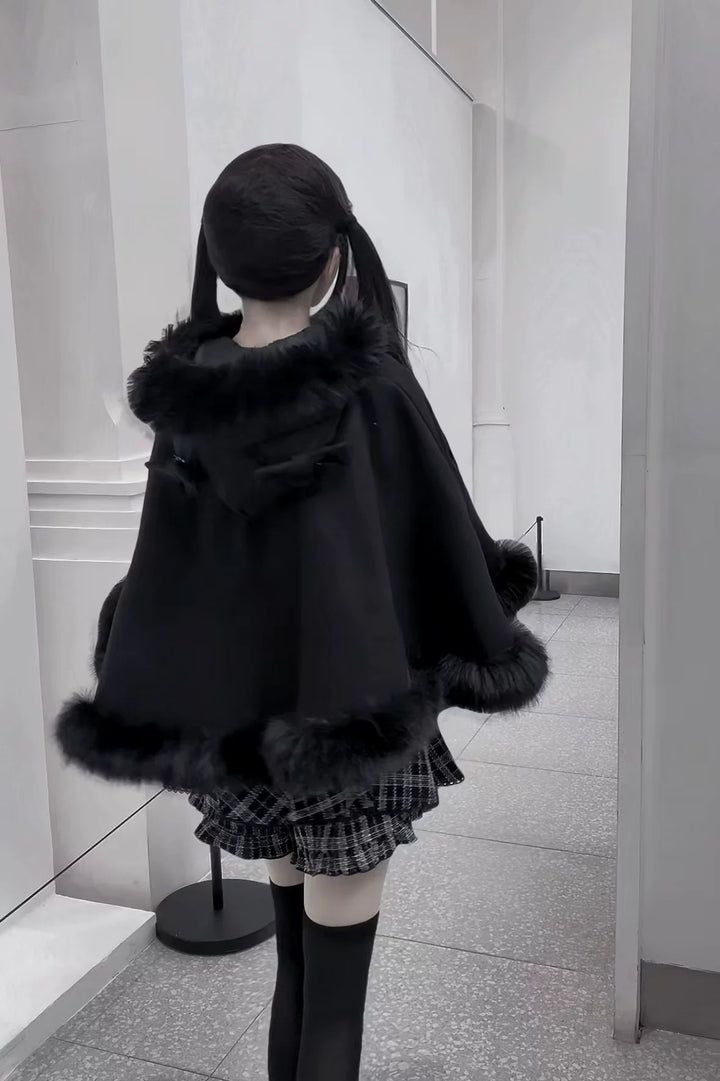 Jirai Kei Cape, Ear-Accented Hood and Toggle Buttons 44513:816764